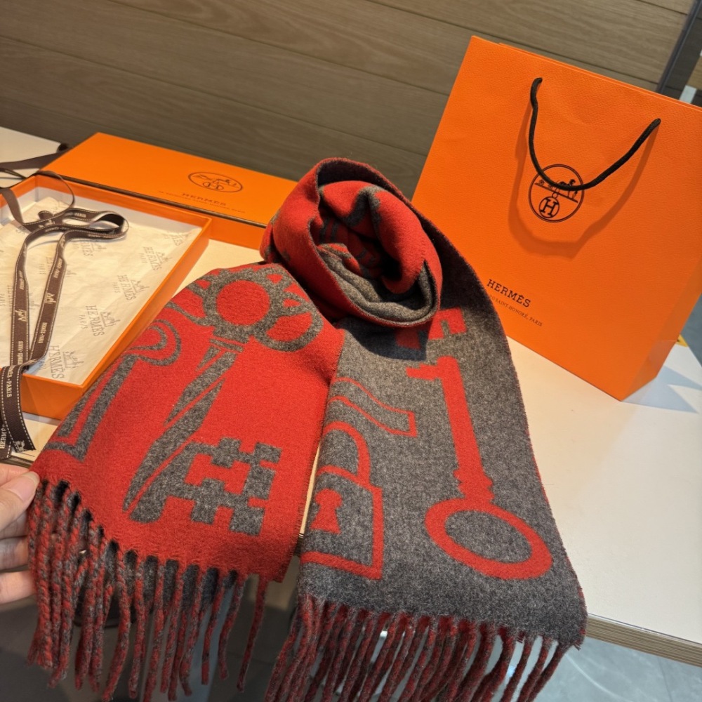 HERMES KEY PATTERN DOUBLE-SIDED CASHMERE SCARF