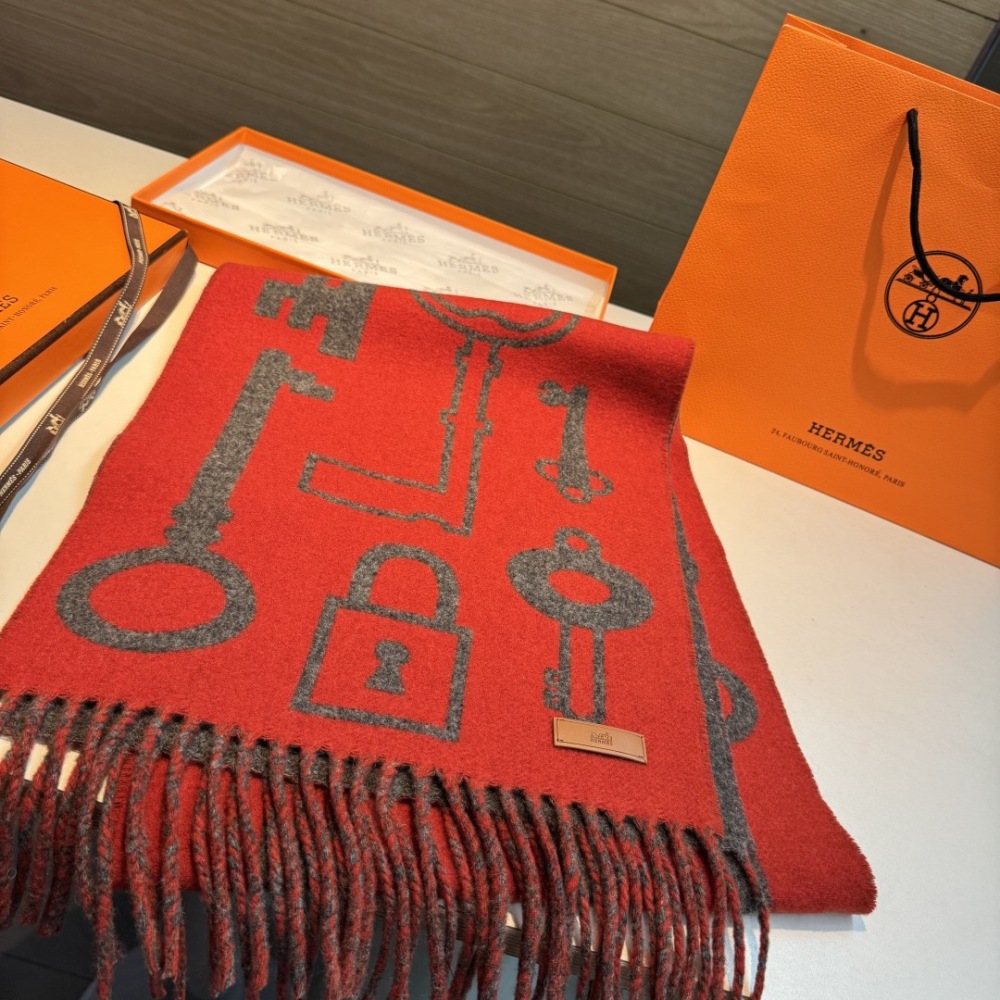 HERMES KEY PATTERN DOUBLE-SIDED CASHMERE SCARF