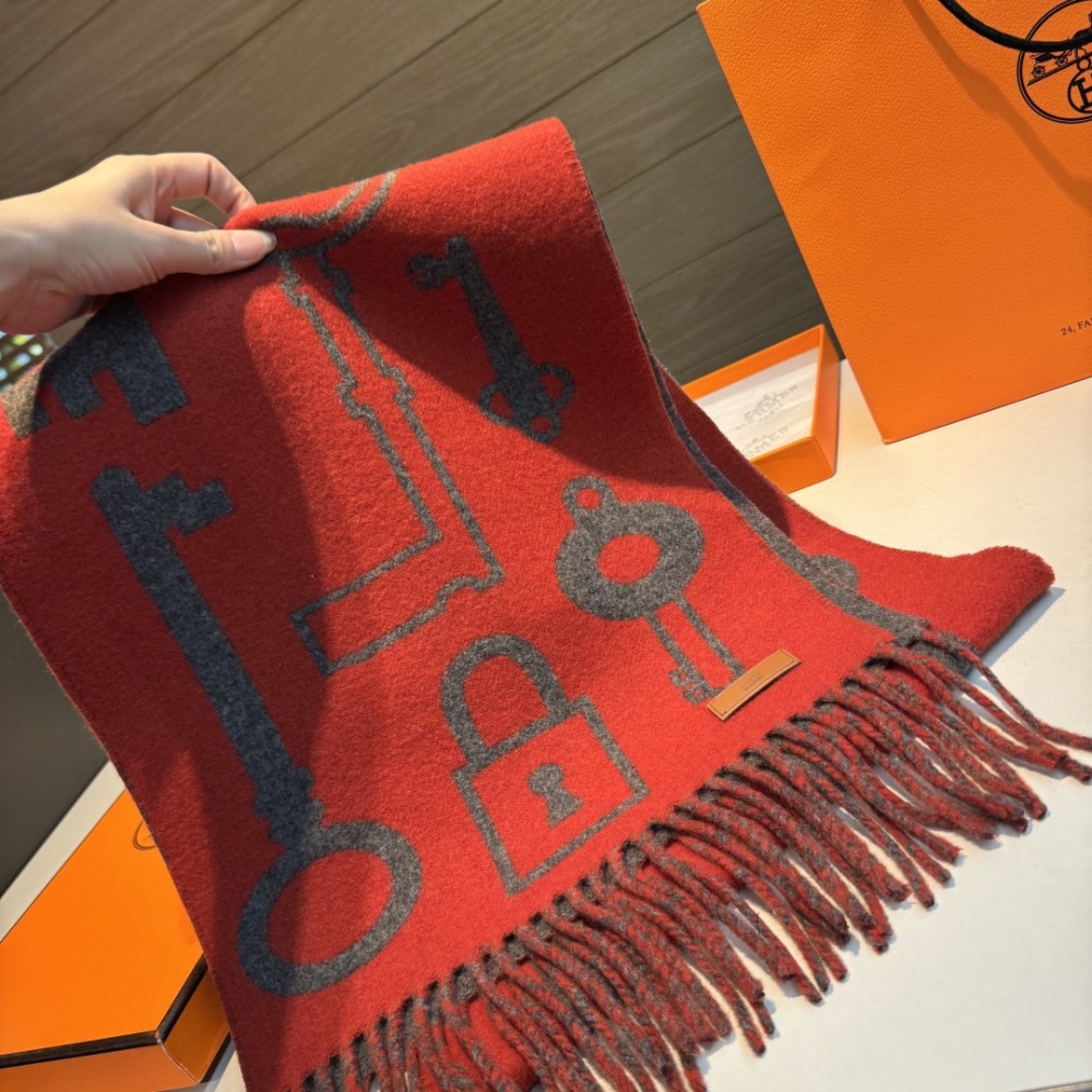HERMES KEY PATTERN DOUBLE-SIDED CASHMERE SCARF