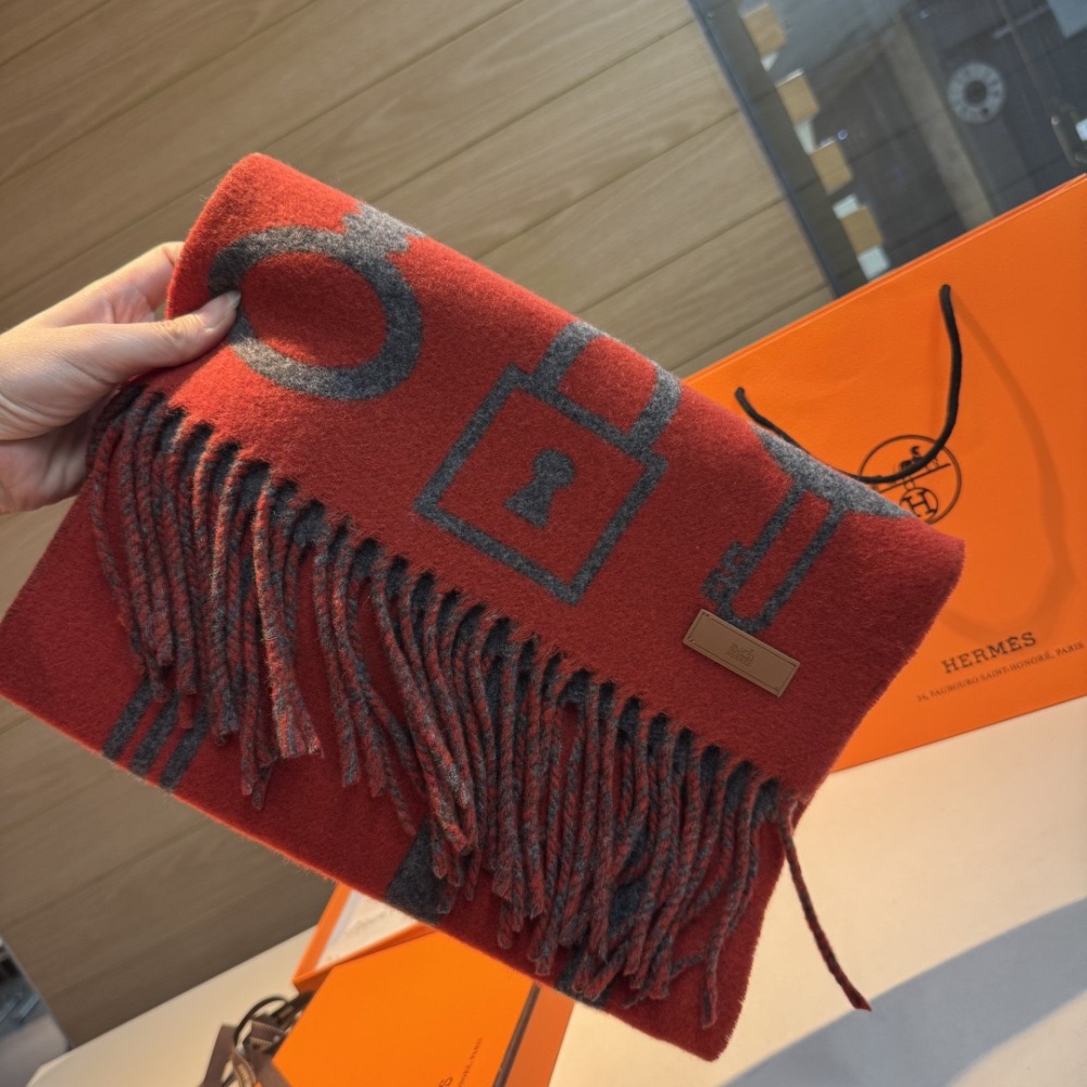 HERMES KEY PATTERN DOUBLE-SIDED CASHMERE SCARF