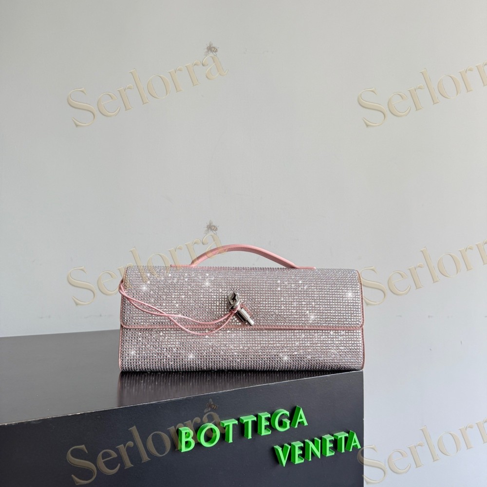 BOTTEGA VENETA LEATHER CRYSTAL-EMBELLISHED ANDIAMO CLUTCH BAG