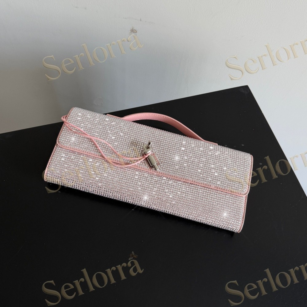 BOTTEGA VENETA LEATHER CRYSTAL-EMBELLISHED ANDIAMO CLUTCH BAG