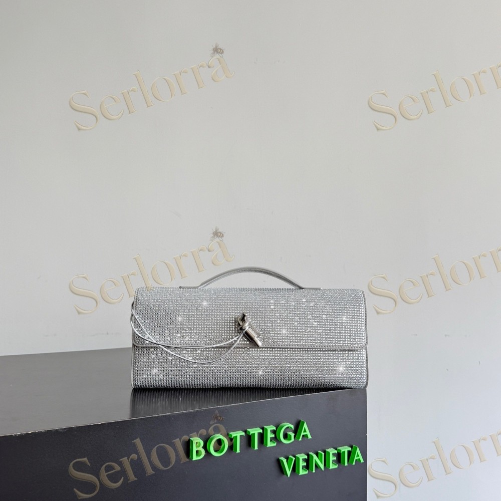 BOTTEGA VENETA LEATHER CRYSTAL-EMBELLISHED ANDIAMO CLUTCH BAG