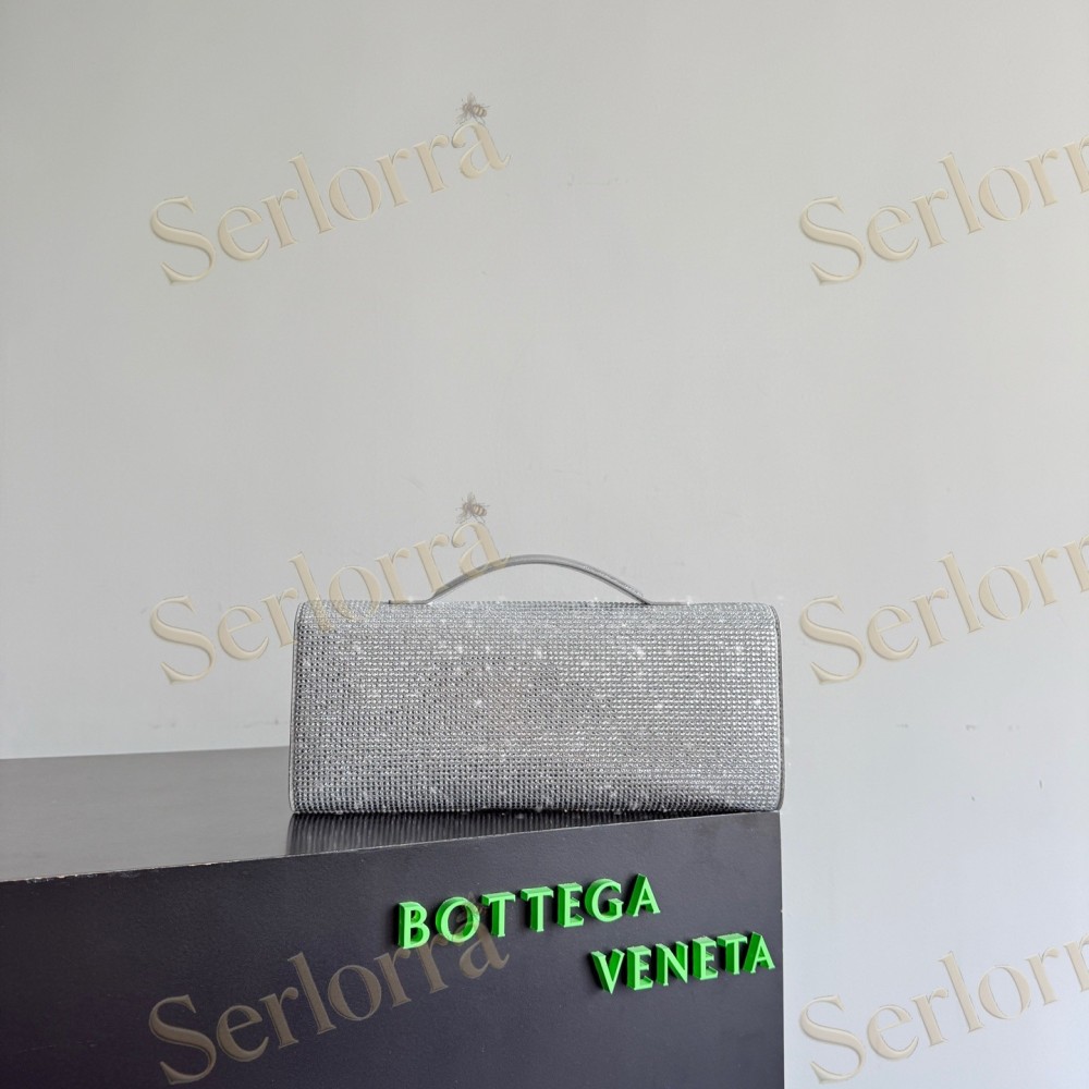 BOTTEGA VENETA LEATHER CRYSTAL-EMBELLISHED ANDIAMO CLUTCH BAG