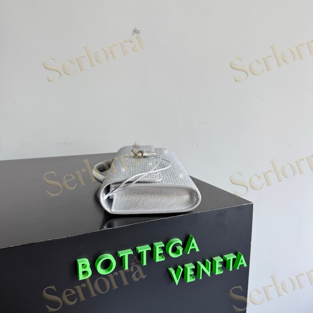 BOTTEGA VENETA LEATHER CRYSTAL-EMBELLISHED ANDIAMO CLUTCH BAG