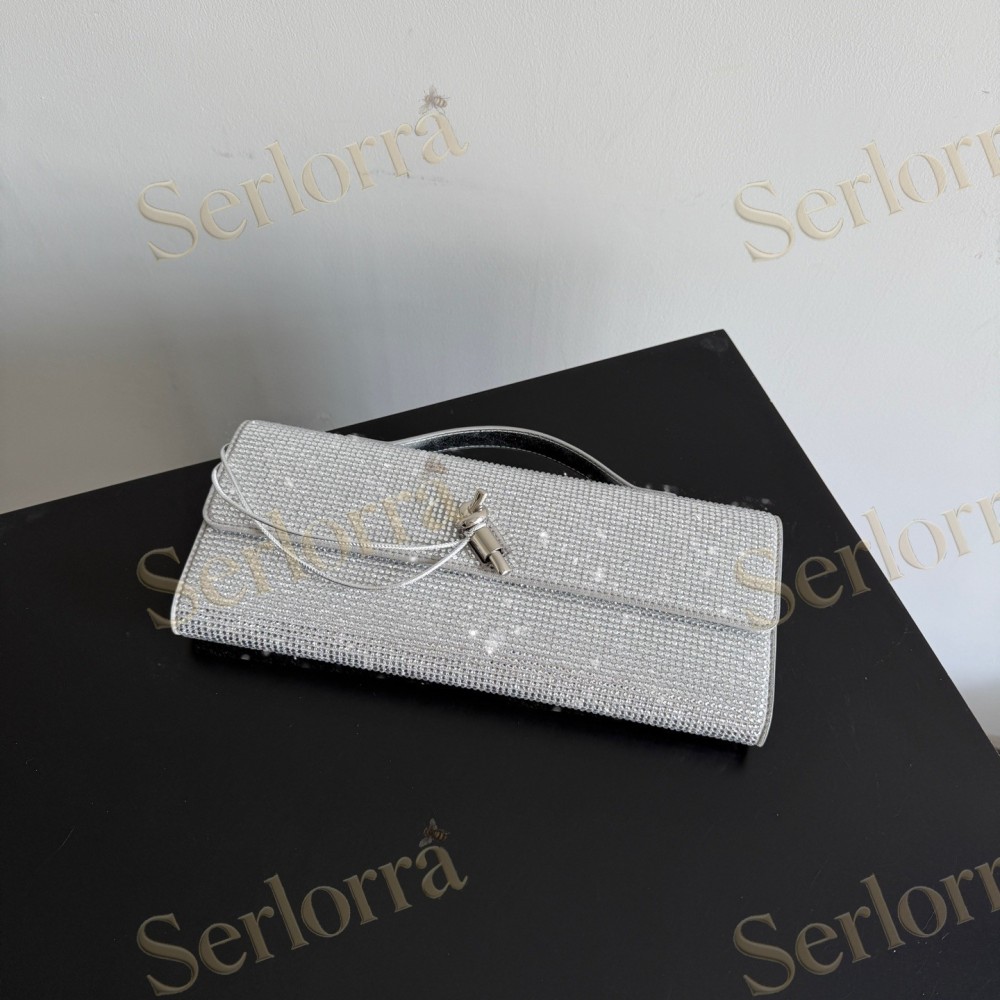 BOTTEGA VENETA LEATHER CRYSTAL-EMBELLISHED ANDIAMO CLUTCH BAG