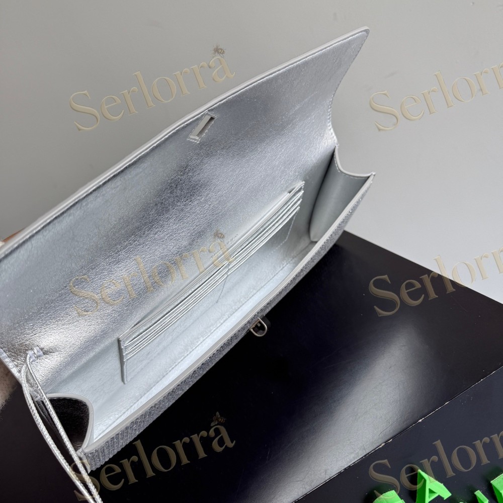 BOTTEGA VENETA LEATHER CRYSTAL-EMBELLISHED ANDIAMO CLUTCH BAG