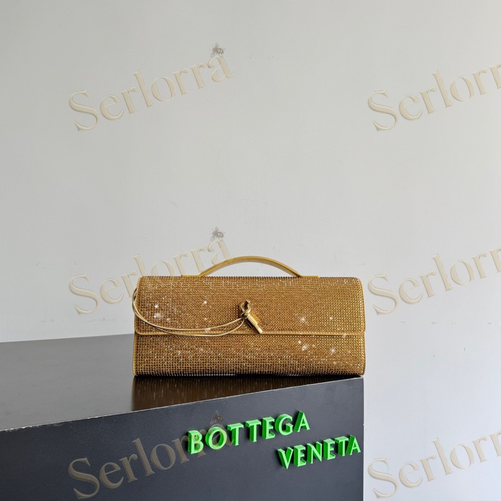 BOTTEGA VENETA LEATHER CRYSTAL-EMBELLISHED ANDIAMO CLUTCH BAG