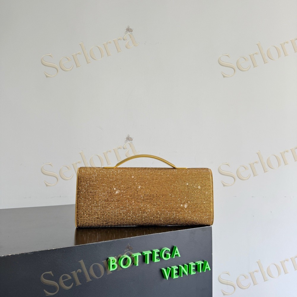 BOTTEGA VENETA LEATHER CRYSTAL-EMBELLISHED ANDIAMO CLUTCH BAG