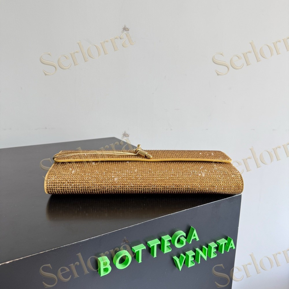 BOTTEGA VENETA LEATHER CRYSTAL-EMBELLISHED ANDIAMO CLUTCH BAG