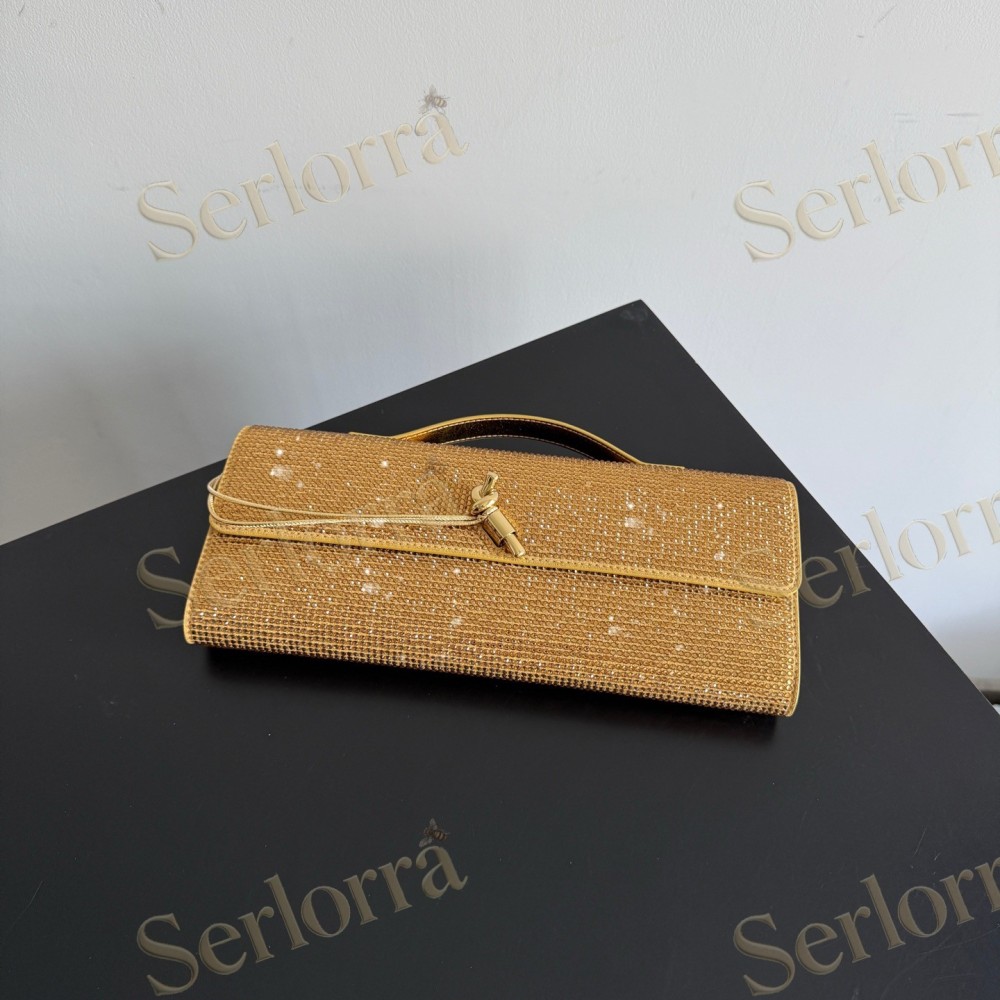 BOTTEGA VENETA LEATHER CRYSTAL-EMBELLISHED ANDIAMO CLUTCH BAG