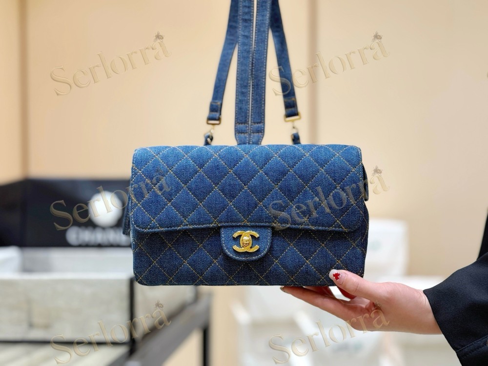 CHANEL MASTER VINTAGE DENIM QUILTED FLAP SHOULDER BAG WITH ADJUSTABLE WIDE STRAP