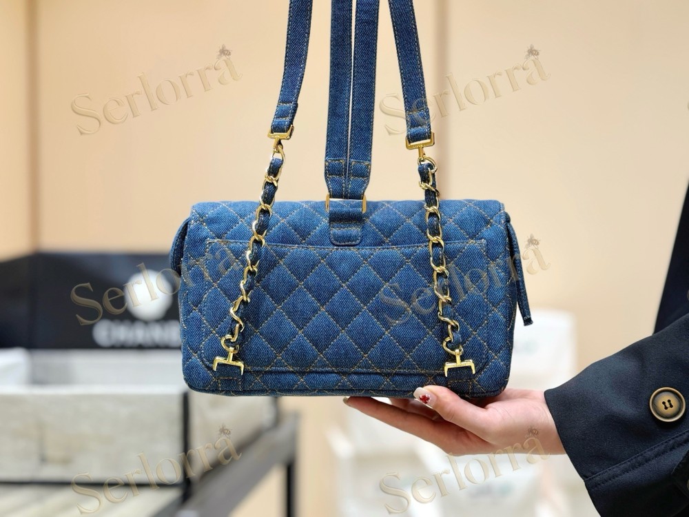 CHANEL MASTER VINTAGE DENIM QUILTED FLAP SHOULDER BAG WITH ADJUSTABLE WIDE STRAP