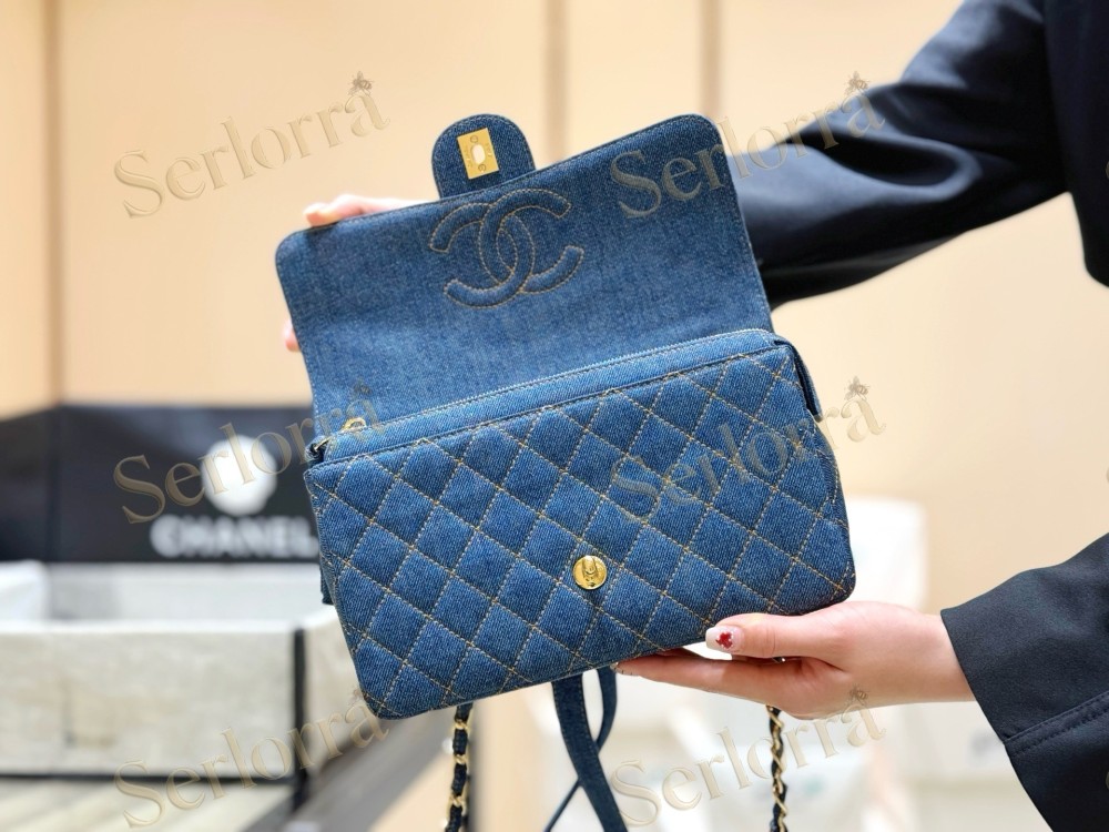 CHANEL MASTER VINTAGE DENIM QUILTED FLAP SHOULDER BAG WITH ADJUSTABLE WIDE STRAP