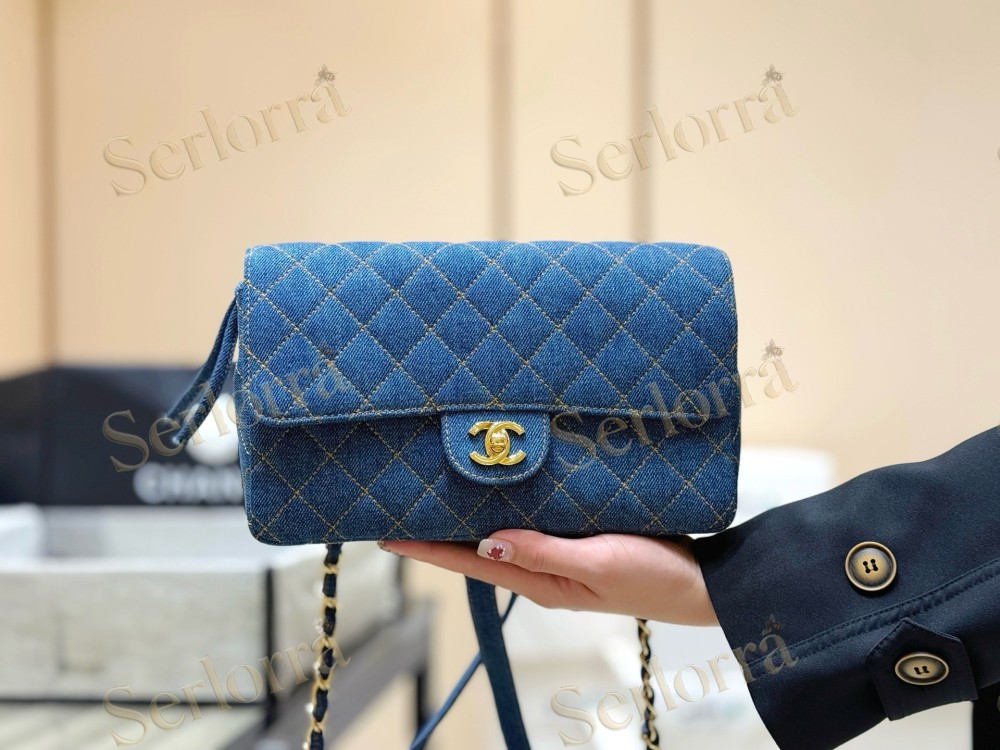 CHANEL MASTER VINTAGE DENIM QUILTED FLAP SHOULDER BAG WITH ADJUSTABLE WIDE STRAP