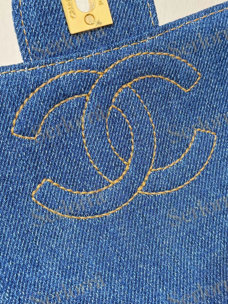 CHANEL MASTER VINTAGE DENIM QUILTED FLAP SHOULDER BAG WITH ADJUSTABLE WIDE STRAP