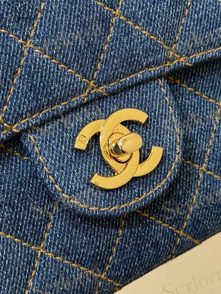CHANEL MASTER VINTAGE DENIM QUILTED FLAP SHOULDER BAG WITH ADJUSTABLE WIDE STRAP