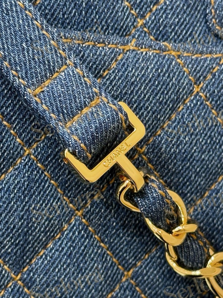 CHANEL MASTER VINTAGE DENIM QUILTED FLAP SHOULDER BAG WITH ADJUSTABLE WIDE STRAP