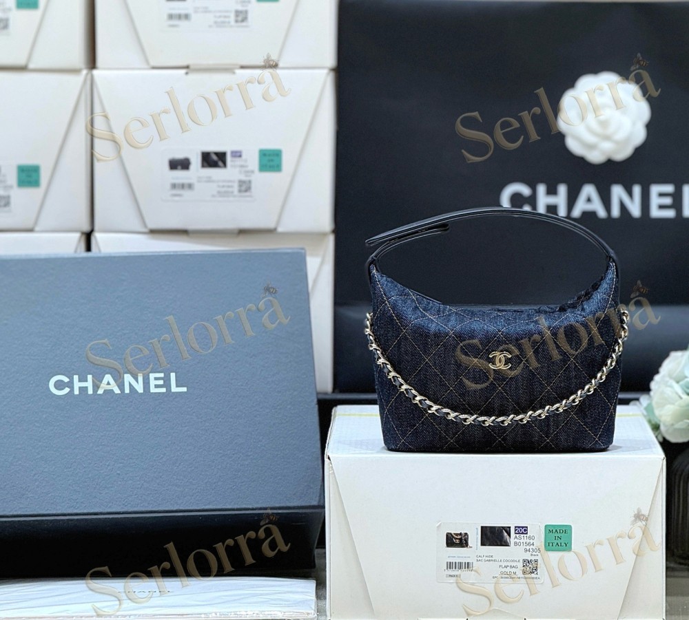 CHANEL MASTER QUILTED DARK DENIM HOBO SHOULDER BAG