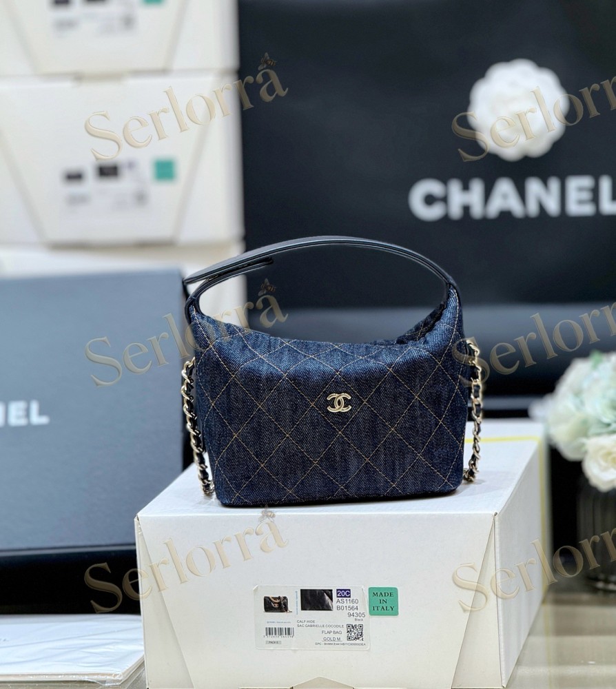 CHANEL MASTER QUILTED DARK DENIM HOBO SHOULDER BAG