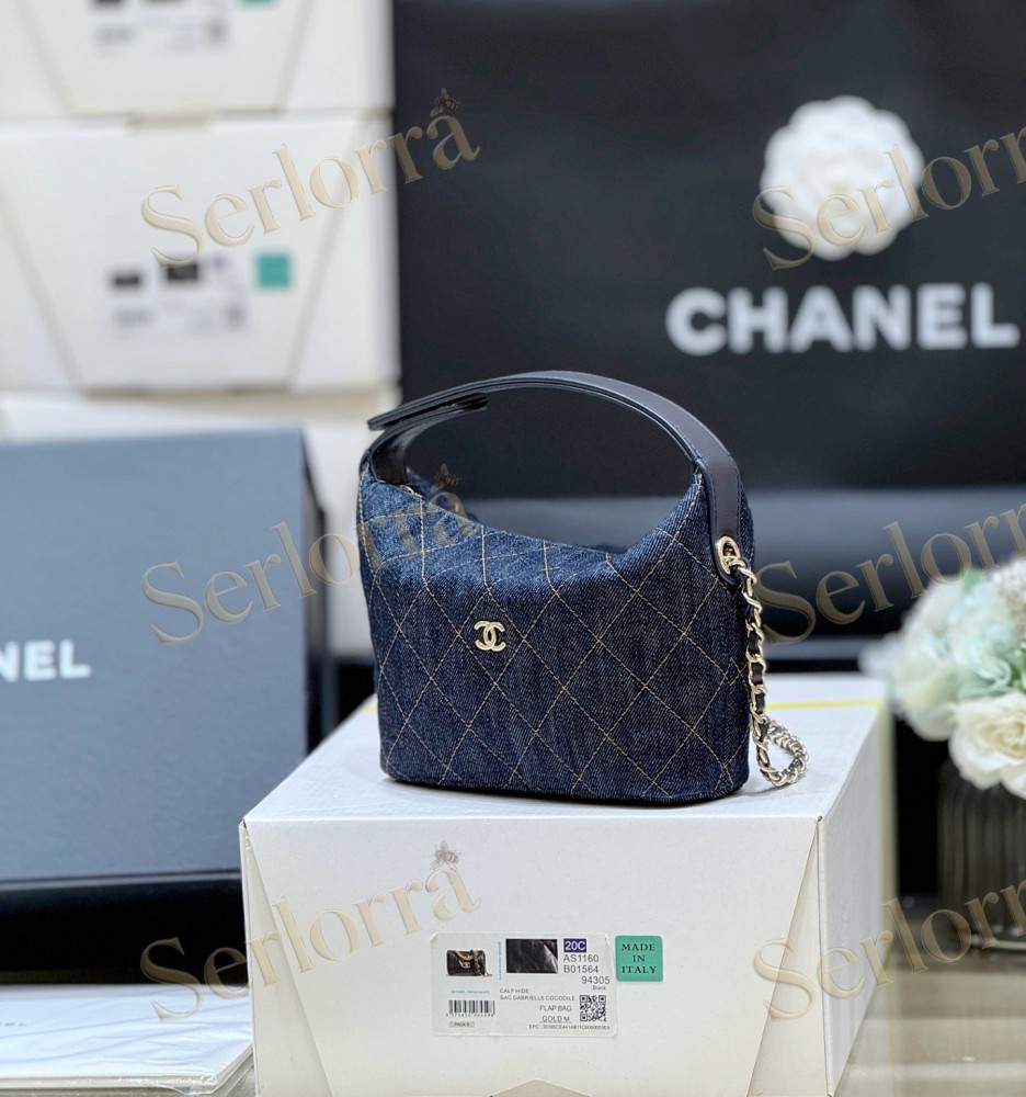 CHANEL MASTER QUILTED DARK DENIM HOBO SHOULDER BAG