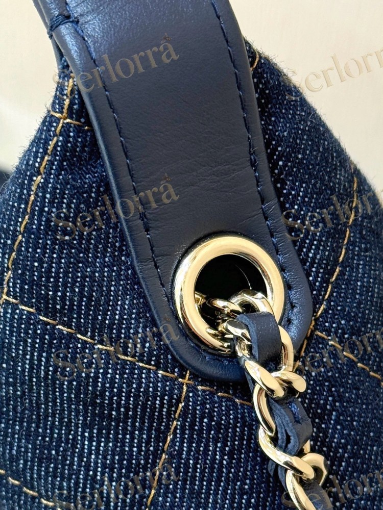 CHANEL MASTER QUILTED DARK DENIM HOBO SHOULDER BAG
