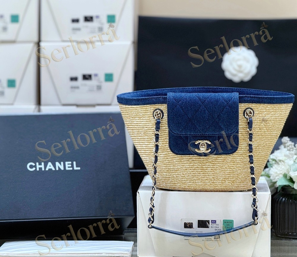 MASTER CHANEL RAFFIA DENIM SHOPPING TOTE