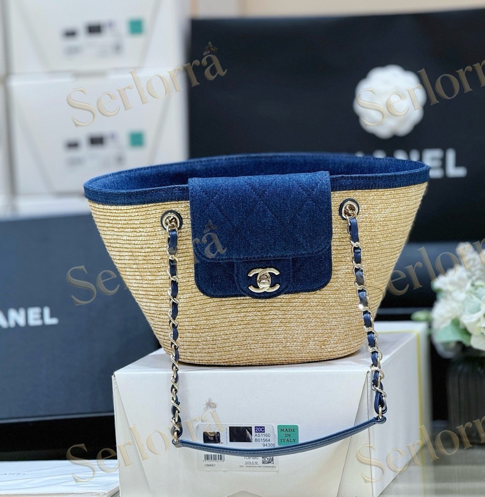 MASTER CHANEL RAFFIA DENIM SHOPPING TOTE