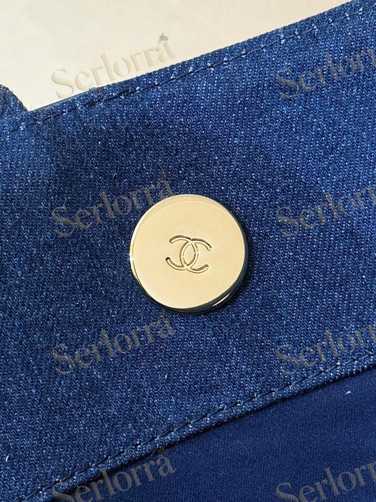 MASTER CHANEL RAFFIA DENIM SHOPPING TOTE