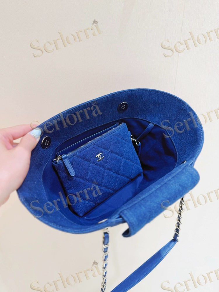 MASTER CHANEL RAFFIA DENIM SHOPPING TOTE