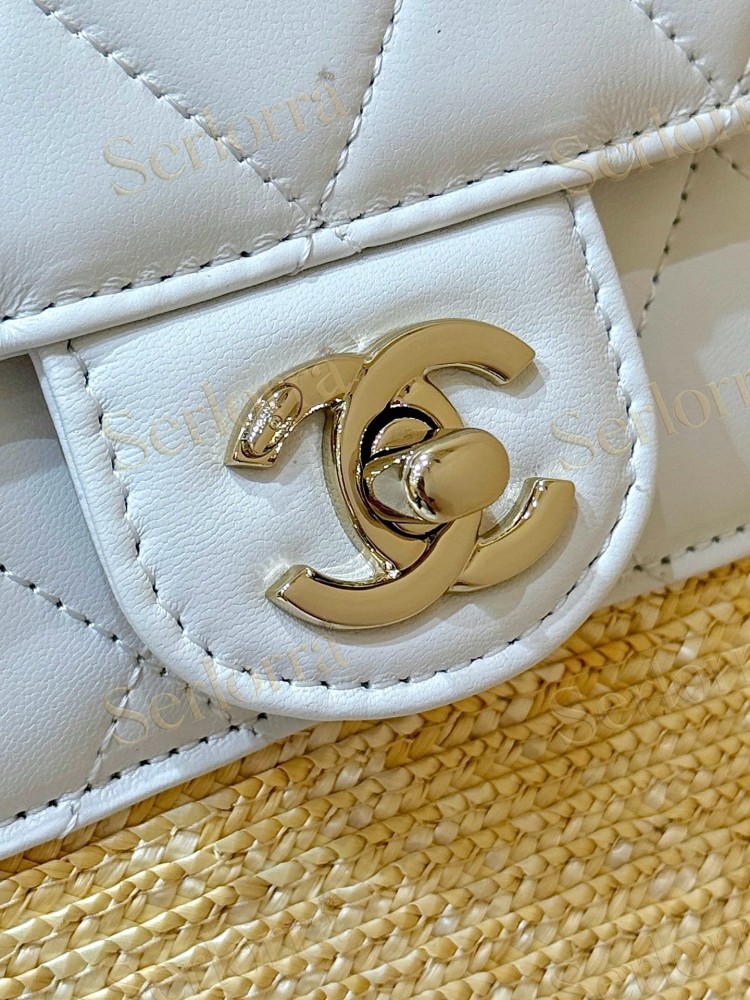 CHANEL MASTER SMALL RAFFIA WHITE LEATHER SHOPPING TOTE