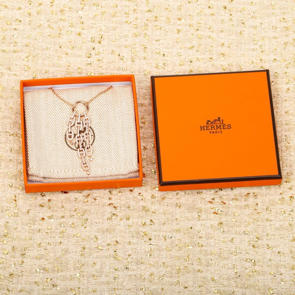 HERMES ROSE GOLD PAVED CRYSTAL H LINK NECKLACE