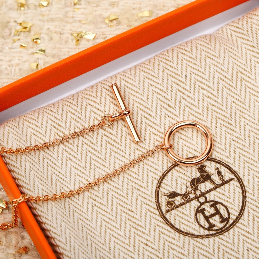 HERMES ROSE GOLD PAVED CRYSTAL H LINK NECKLACE