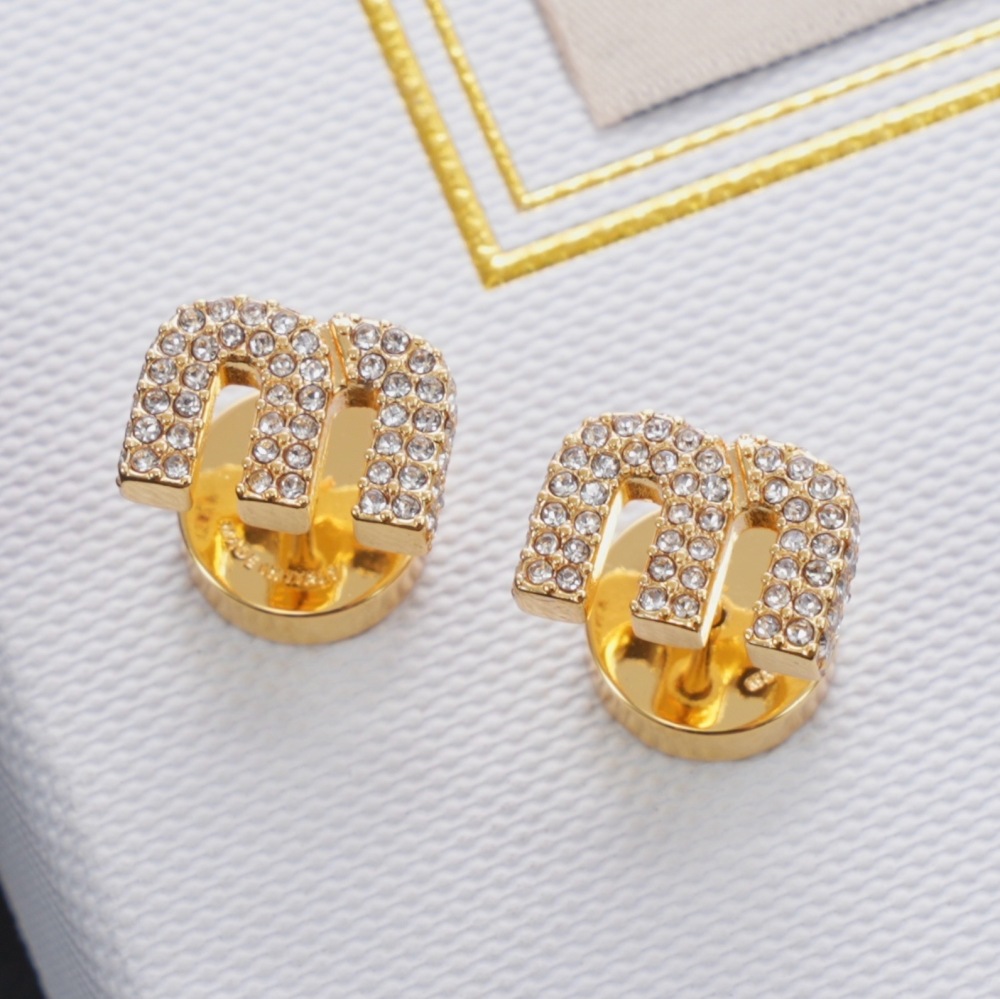 MIU MIU RHINESTONE M LETTER GOLD EARRINGS