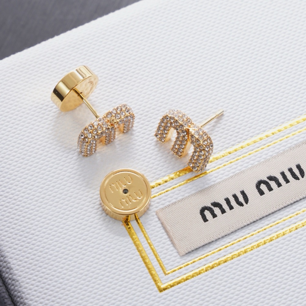 MIU MIU RHINESTONE M LETTER GOLD EARRINGS