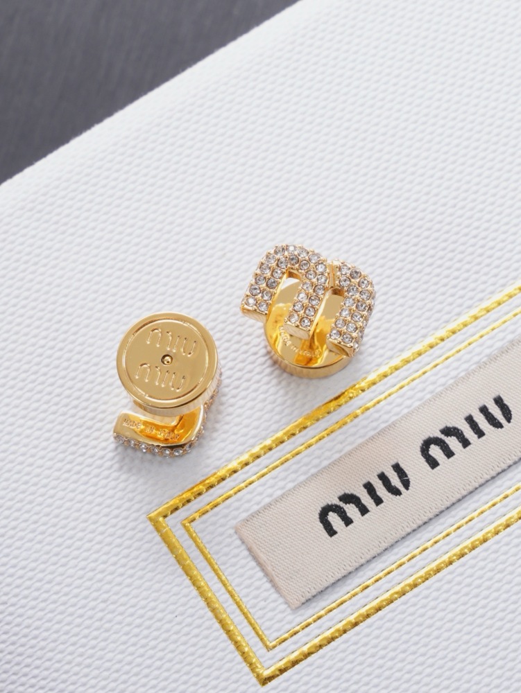 MIU MIU RHINESTONE M LETTER GOLD EARRINGS