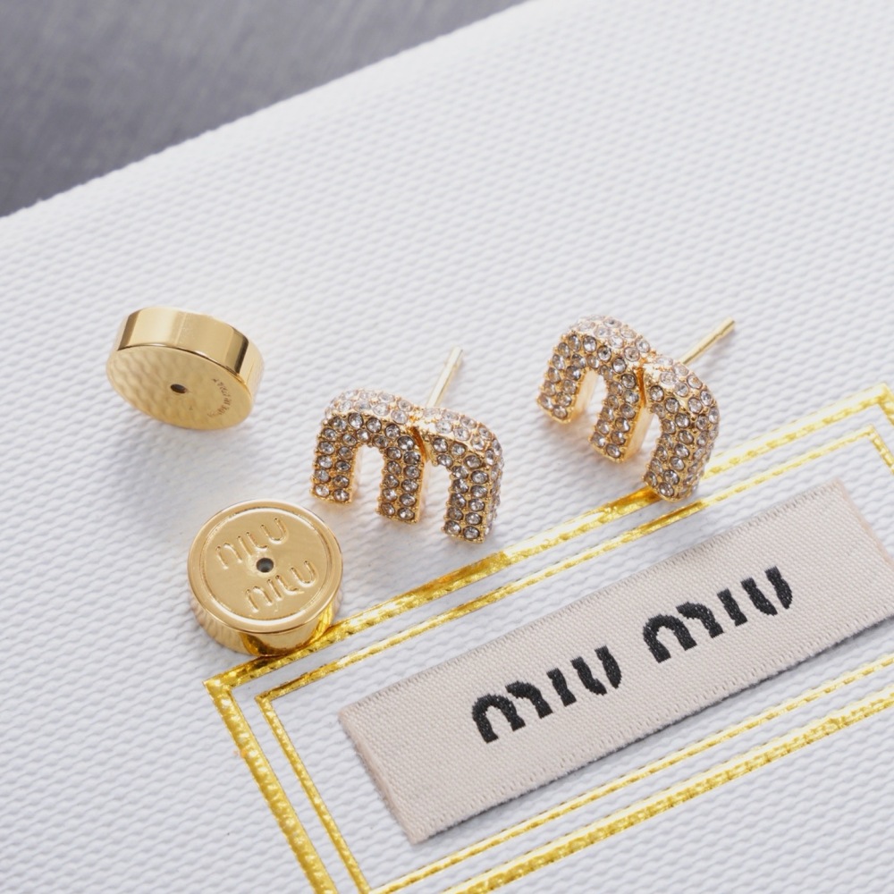 MIU MIU RHINESTONE M LETTER GOLD EARRINGS