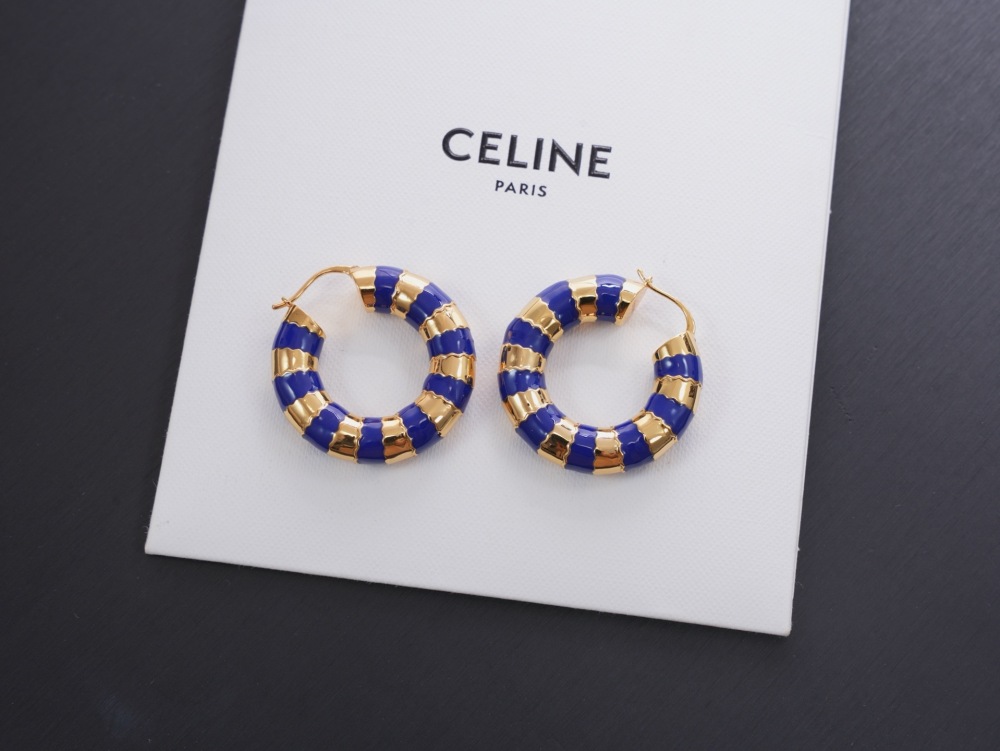 CELINE WHITE ENAMEL GOLD SEGMENTED HOOP EARRINGS TWO-TONE ROUND CIRCLE EARRINGS
