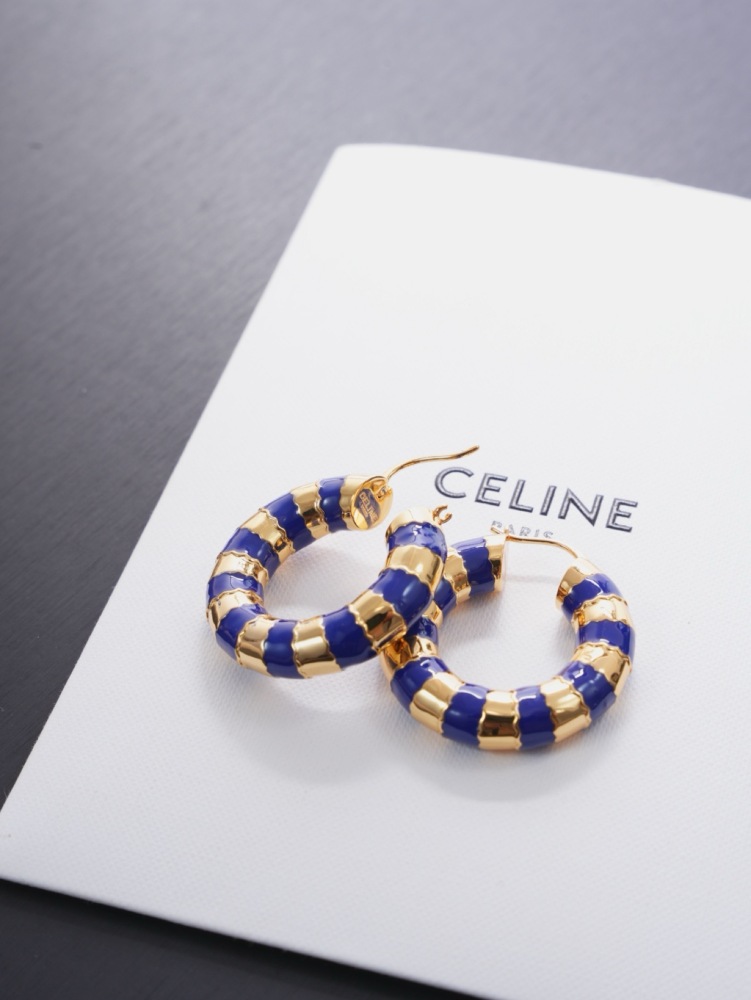 CELINE WHITE ENAMEL GOLD SEGMENTED HOOP EARRINGS TWO-TONE ROUND CIRCLE EARRINGS