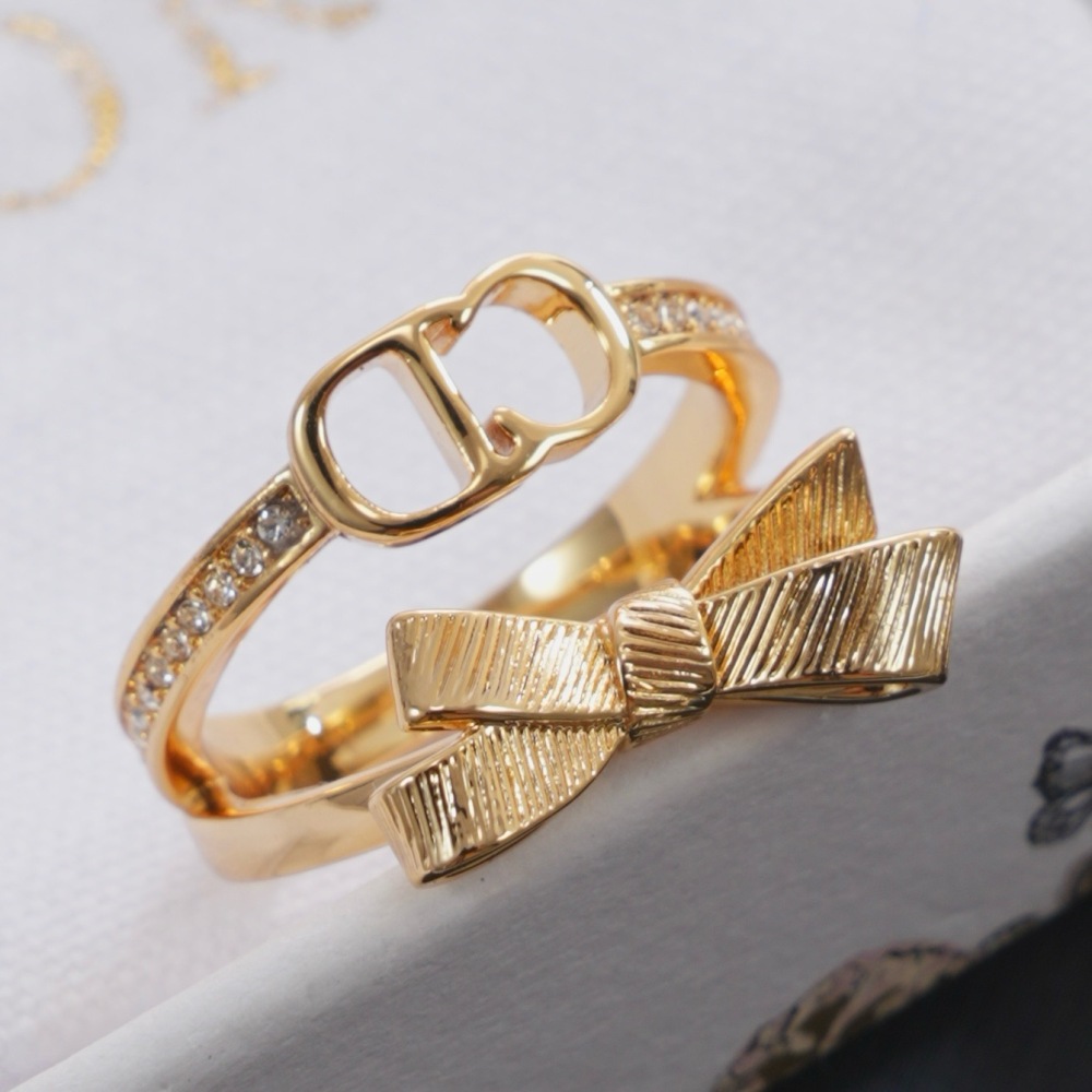 DIOR BOW CD DOUBLE LAYER DIAMOND GOLD RING