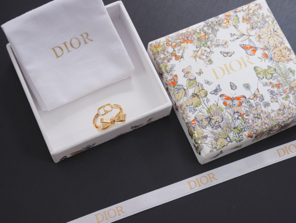 DIOR BOW CD DOUBLE LAYER DIAMOND GOLD RING
