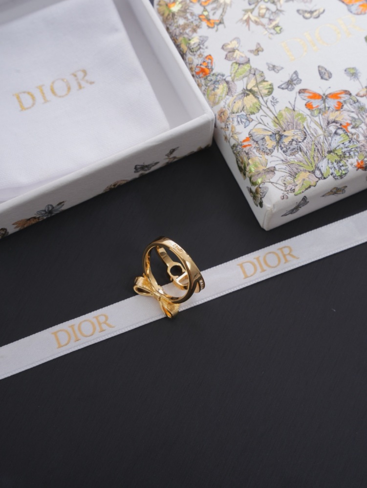 DIOR BOW CD DOUBLE LAYER DIAMOND GOLD RING