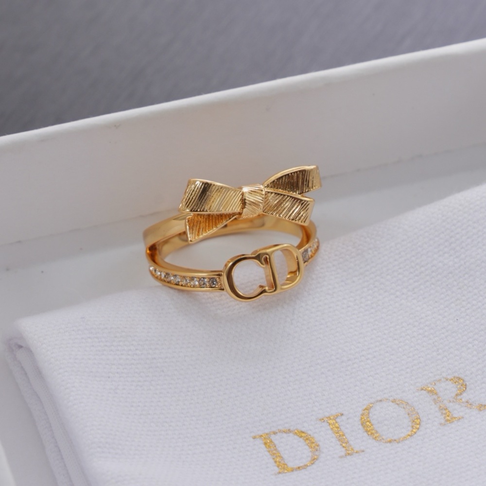 DIOR BOW CD DOUBLE LAYER DIAMOND GOLD RING