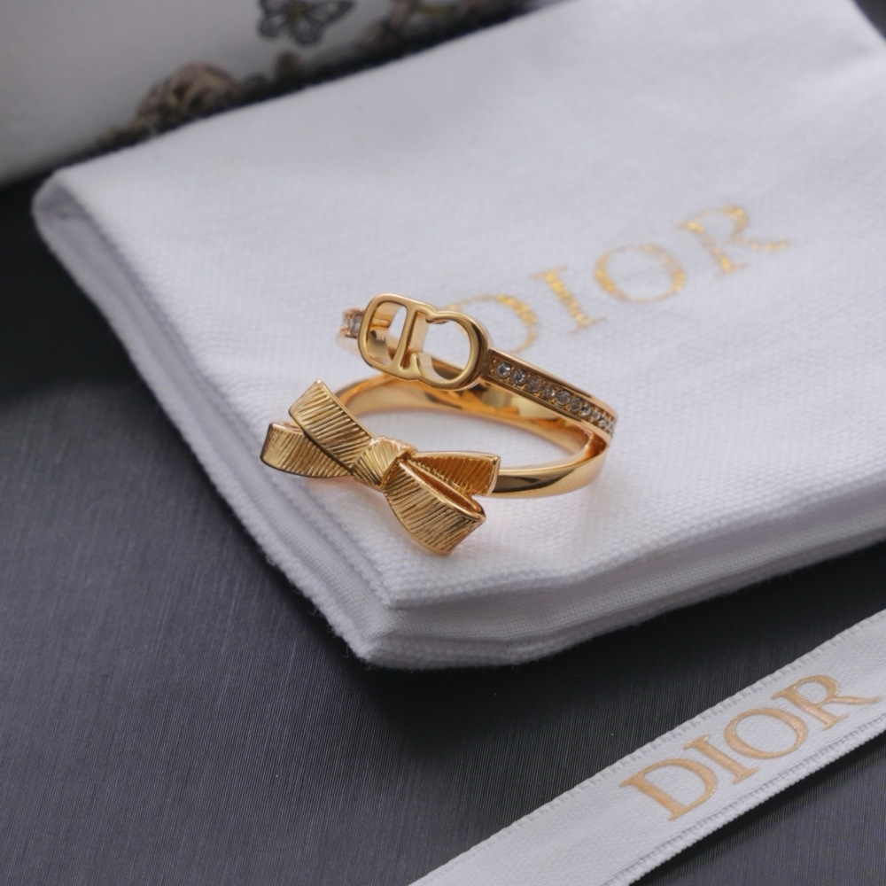 DIOR BOW CD DOUBLE LAYER DIAMOND GOLD RING