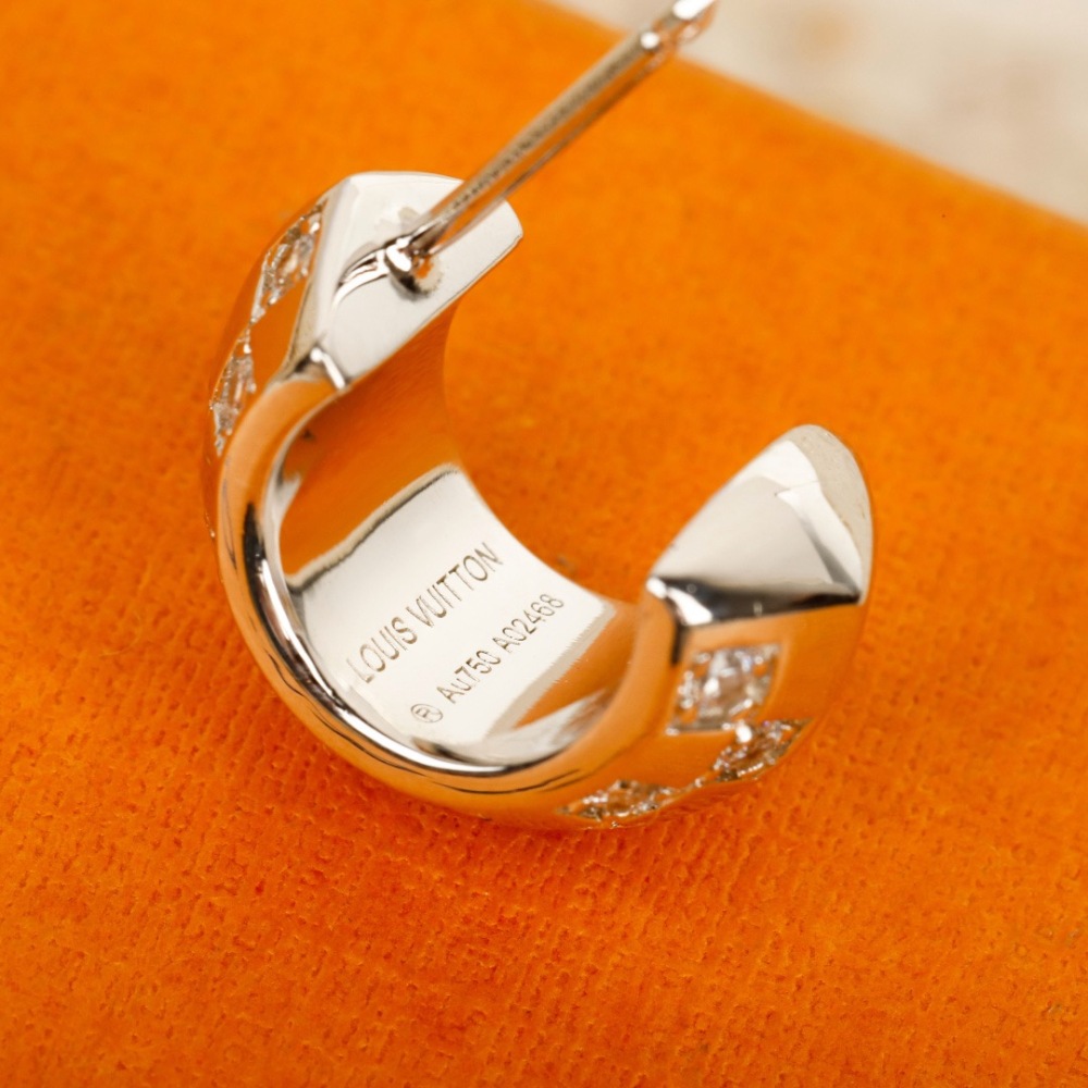 LV GRID FULL CRYSTAL SILVER HALF HOOP EARRINGS