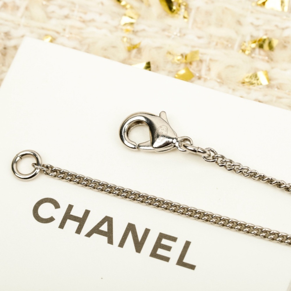 CHANEL ARROW DOUBLE C SILVER DOUBLE CHAIN NECKLACE