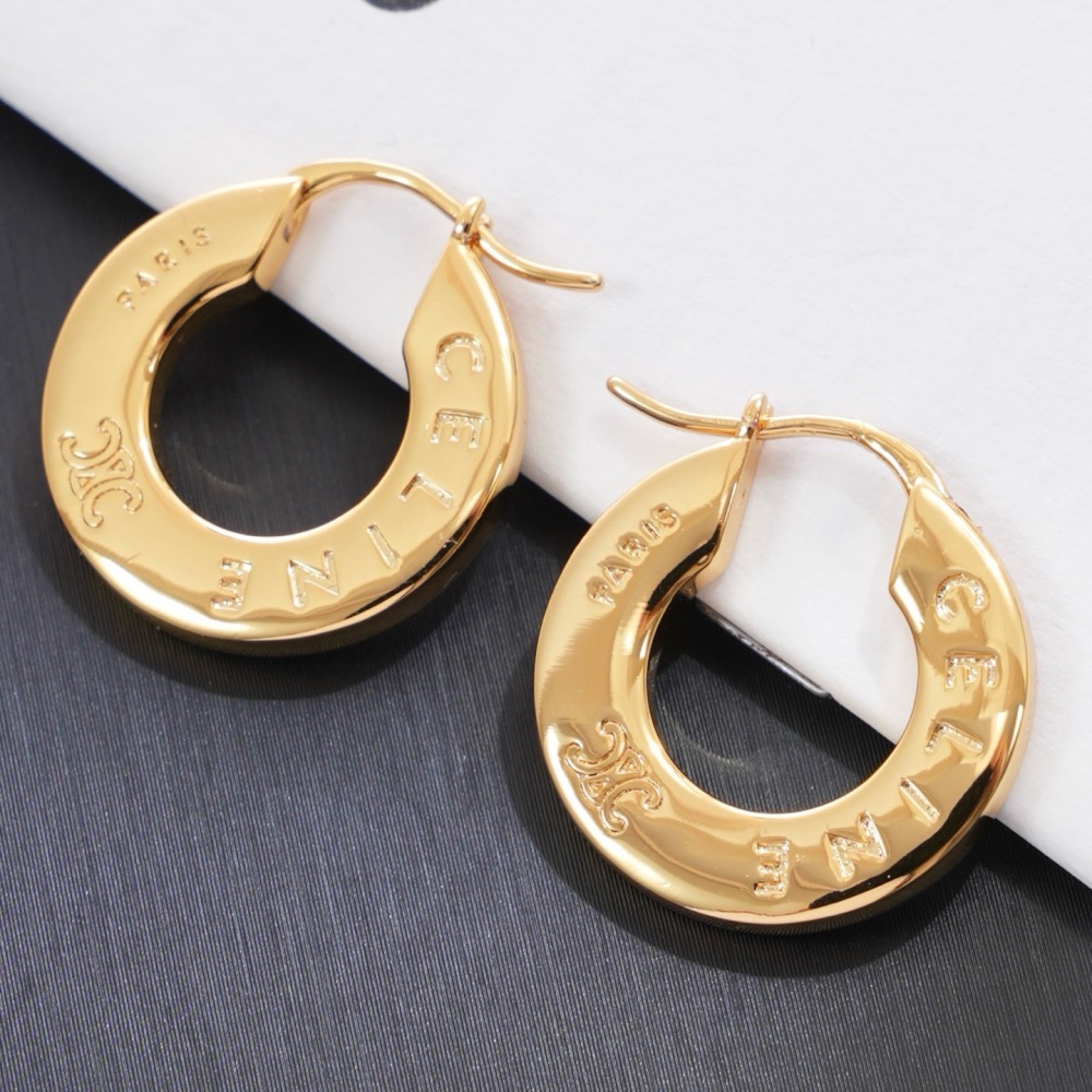CELINE TRIOMPHE ENGRAVED GOLD HOOP EARRINGS