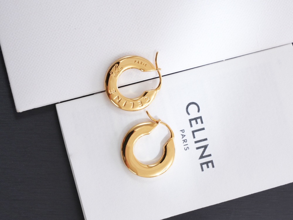 CELINE TRIOMPHE ENGRAVED GOLD HOOP EARRINGS