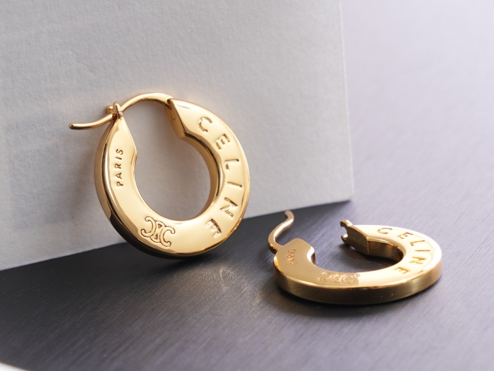 CELINE TRIOMPHE ENGRAVED GOLD HOOP EARRINGS