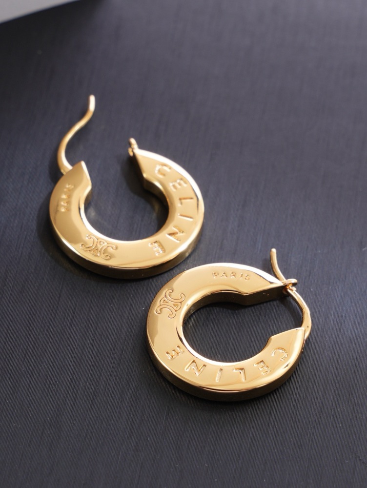 CELINE TRIOMPHE ENGRAVED GOLD HOOP EARRINGS